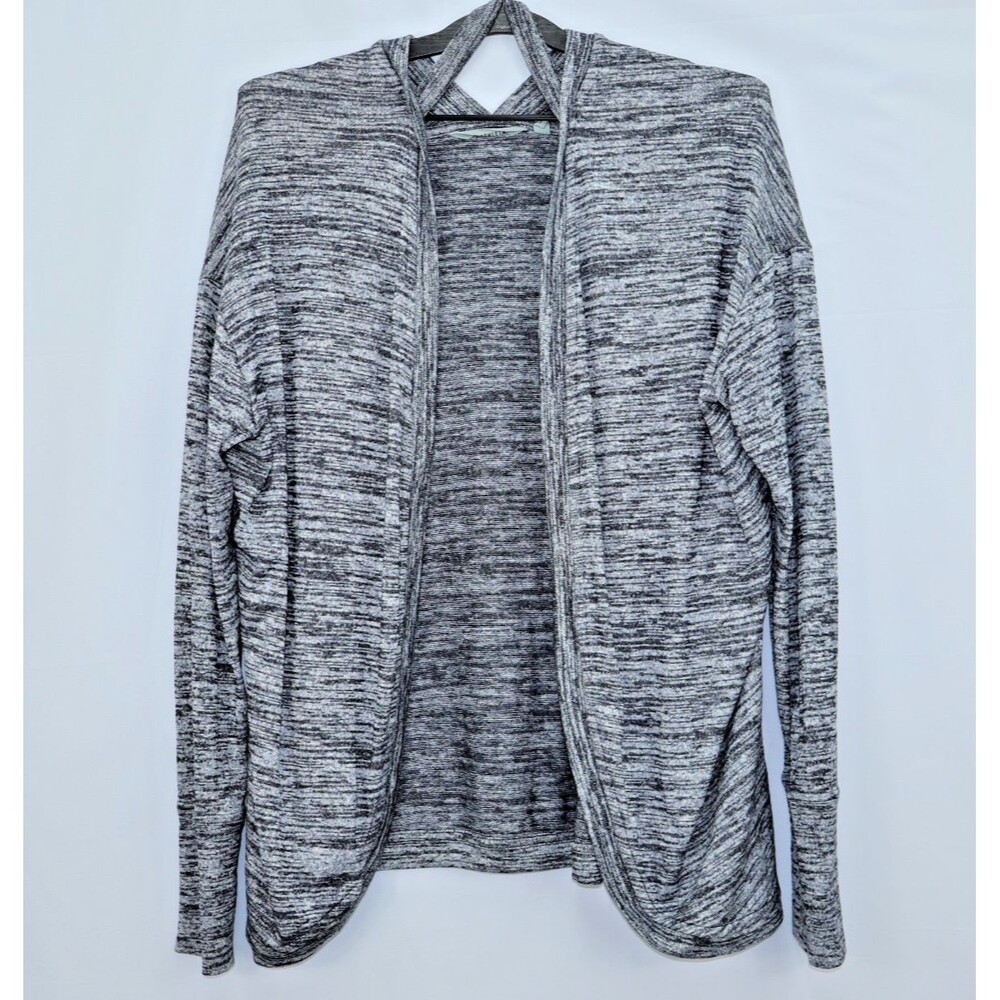 Athleta Pranayama Wrap Cardigan Small Black White Marled Open Front Thumbholes S